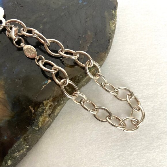 Sterling Silver 925 Italy Cable Chain Blank Engraveable Heart Charm Bracelet 20g - Picture 7 of 16